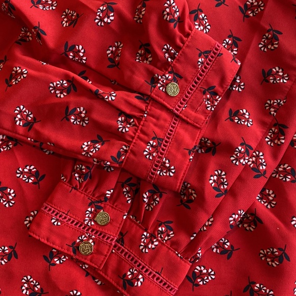 Draper James Floral Tie Neck Blouse Red Long Sleeve Large - Picture 12 of 14